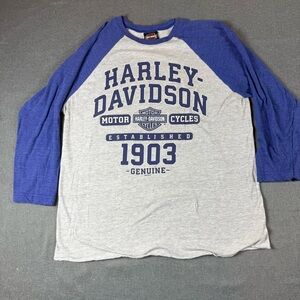 Harley-Davidson Men's Blue and Gray Long Sleeve Tee Large